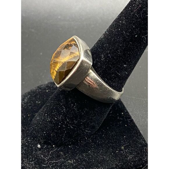 Elle sterling silver 925 Tigers Eye cushion multifaceted cut ring with signature - Picture 4 of 10